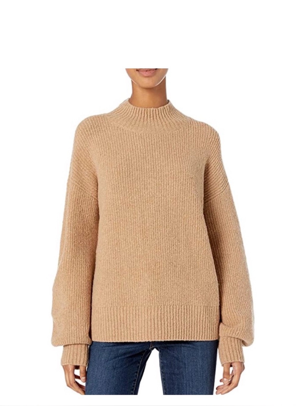 Goodthreads Women's Camel Ribbed Mock Neck Sweater